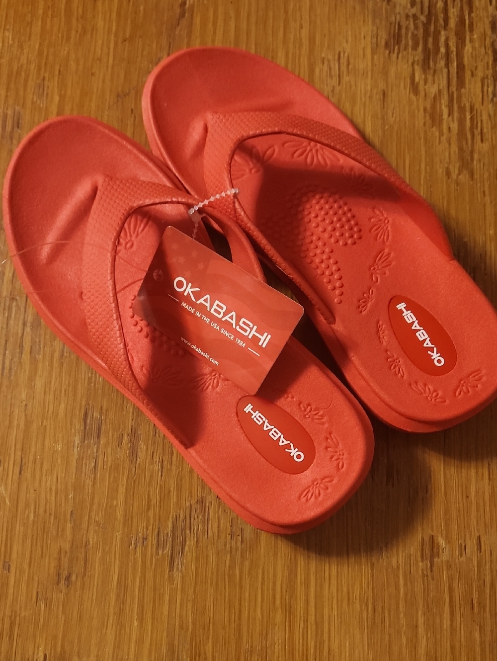 Okabashi Red Floral Textured Flip Flops